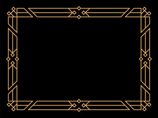 Art deco frame. Vintage linear border. Design a template for invitations, leaflets and greeting cards. Geometric golden frame. The style of the 1920s - 1930s. Vector illustration