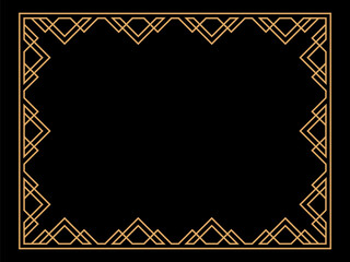 Art deco frame. Vintage linear border. Design a template for invitations, leaflets and greeting cards. Geometric golden frame. The style of the 1920s - 1930s. Vector illustration