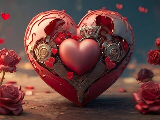 3D heart with another heart inside. Romantic ambiance, love, emotion ai generated