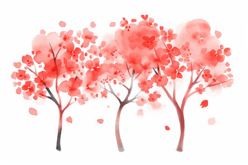 桜の木の水彩イラスト、手書き、満開