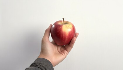 hand holding an apple in a white background