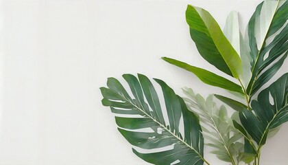 tropical leaves on a white background drawing in pastel style photo wallpaper in the interior