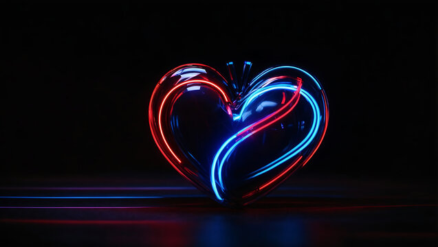 heart shaped light a neon heart with a black background and a blue and red neon heart with a black background and a red and blue neon heart with a black background and blue line of light at the