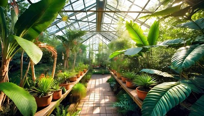 tropical plants in the botanical garden greenhouse art drawing photo wallpaper