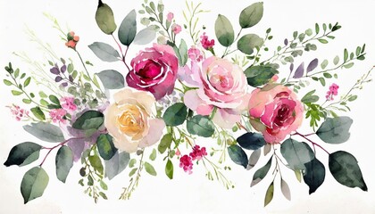 arrangements with watercolor flowers floral illustration botanic composition for wedding or greeting card branch of flowers abstraction roses