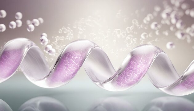 Closeup of Collagen of Skin - Molecules and Bubbles representing Cells and Vitamin Application - Skin Care Cosmetic 3D Render.