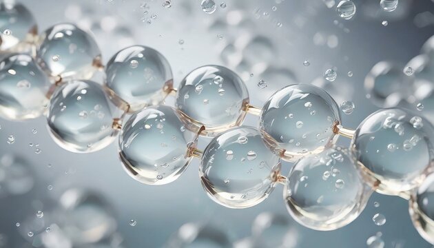 Closeup of Collagen of Skin - Molecules and Bubbles representing Cells and Vitamin Application - Skin Care Cosmetic 3D Render.