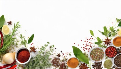 spices and herbs on white background variety of spice on white background  - obrazy, fototapety, plakaty