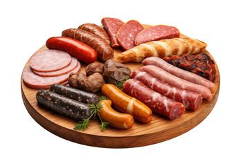 Variety of deli meats artistically arranged on a wooden cutting board. Perfect for savory appetizers and gourmet cuisine.