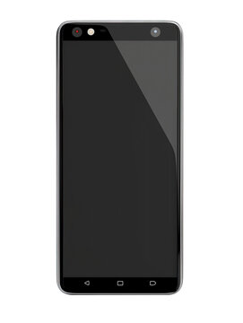 A high-resolution image showcasing a modern, sleek smartphone with a black glossy finish, large display screen, and minimal bezel