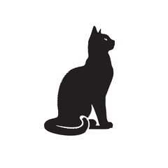 Black Cat sitting Silhouette isolated on White Background.