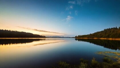 Fototapeta na wymiar serene view of calm lake at twilight