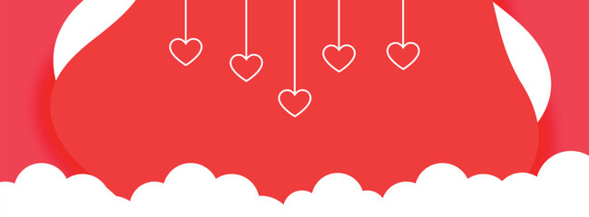 Horizontal banner with clouds valentine's day facebook cover template - obrazy, fototapety, plakaty