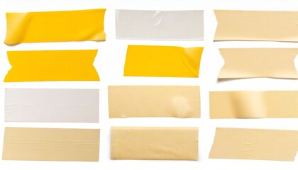 set of various pieces of masking tape isolated with clipping path on a white background