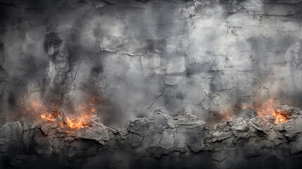 old concrete wall with a crack from which a flame of fire escapes. a place for text - obrazy, fototapety, plakaty