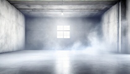 empty concrete room or garage with smoke or steam on the floor