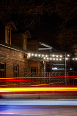 Kalnciema quarter in Agenskalns (Riga, Latvia) during night. Traffic lights, street photography, long exposure