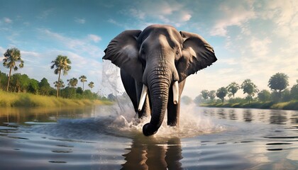 elephant washing in the river