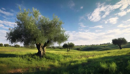 paisagem do campo com um fusca volkswagen verde oliva e arvores