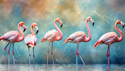 pink flamingos on textured background