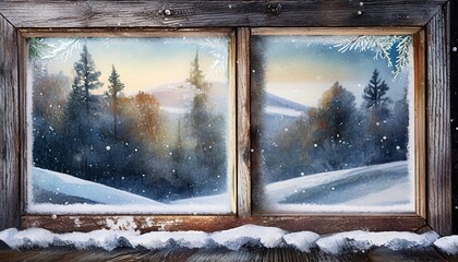 view from the window to the winter forest 