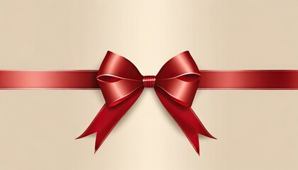 red ribbon with a bow on a beige background the ribbon is made of shiny material and is stretched along the width of theillustration