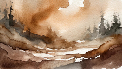 Watercolor brown stain, on textured paper background. 