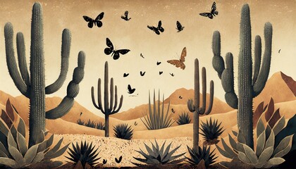 illustrated background with a desert motif cacti sand 
