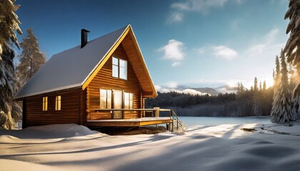 summer cabin at winter - obrazy, fototapety, plakaty