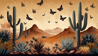 illustrated background with a desert motif cacti sand 
