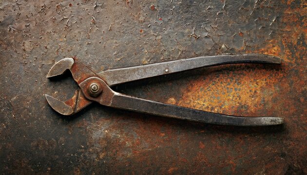 old pincers on an iron rusty background
