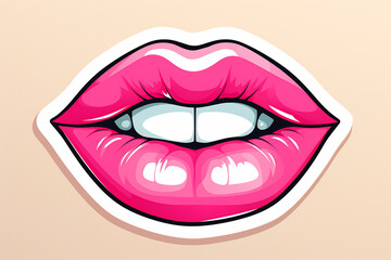 Sultry Shine: Pop Art Pink Lips Sticker