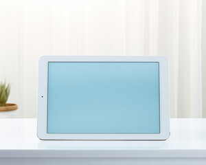 A laptop with the screen displaying a blank template with space for copying text or a company logo.Minimal advertise concept.