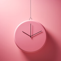 Simple minimalist pink wall clock.Creative advertise and interior  concept.Trendy social mockup.Copy space,top view,flat lay 
