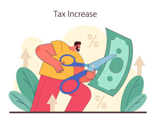 Tax increase. Economics crisis. Growing up prices and value of money decline. Financial efficiency, budgeting and economy idea. Flat vector illustration