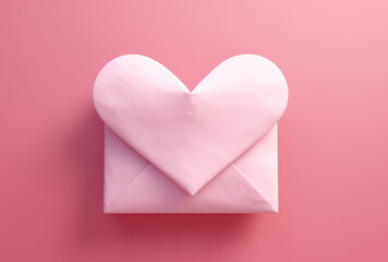 illustration of an envelope in heart shape and  with place for text.Minimal creative valentine concept.top view,flat lay,copy space.Generative AI