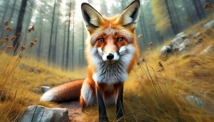 the red fox background concept artwork digital art illustration wallpaper painting - obrazy, fototapety, plakaty