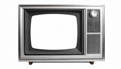 old vintage silver tv 1980s 1990s 2000s with white screen isolated on white background