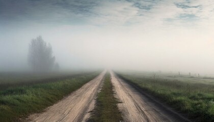 Fototapeta na wymiar dirt road and thick fog