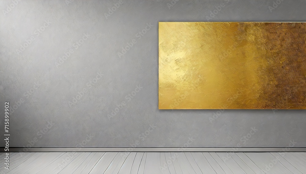 Wall mural gray light background with a texture imitation of a painted wall on which gold sheets are painted art photo wallpaper in the interior of the room