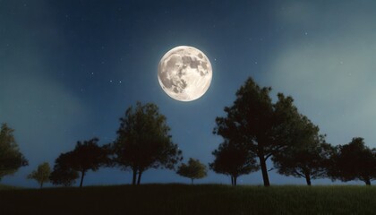 full moon at night sky and trees