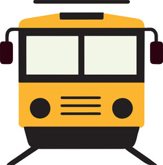 cute tram front view, icon, vector, illustration, isolated