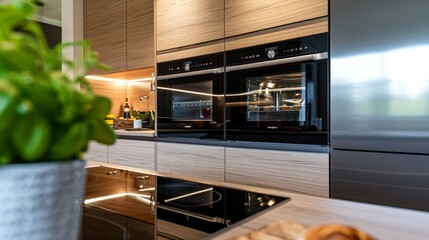 Modern metallic kitchen with smart appliances