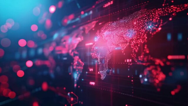 Abstract digital technology with world map and binary code Generative AI 