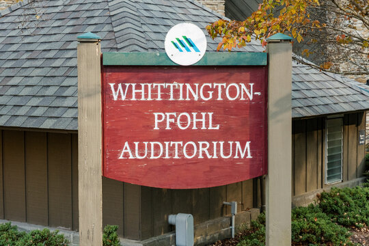Brevard Music Center Whittington-Pfohl Auditorium Sign on November 7,2023 in Brevard, NC