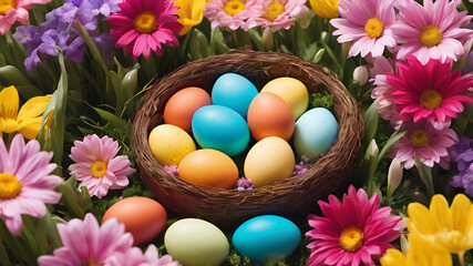 Fototapeta na wymiar easter, egg, eggs, food, basket, holiday, spring, celebration, decoration, grass, color, chicken, isolated