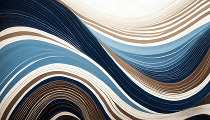 abstractbackground with waves series of curving thick lines in navy blue light blue and brown on white the lines create a unique colorful texture