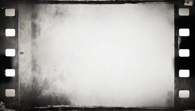 grunge empty film background with vignette border dirty distressed black and white vintage 8k 16 9 weathered old with copy space retro analog template or backdrop 3d rendering