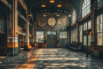 Interior of a vintage train terminal central station