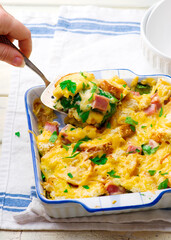 ham  AND SPINACH BREAD BAKE STRATA..style rustic
